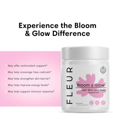 FLEUR Bloom & Glow Hair Skin and Nails Gummies Hair Growth Supplement with Biotin & Inositol Antioxidant Rich Vitamin A C & E for Skin and Nail Repair Sugar-Free 60 Vegan Gummies - Buy Online on GoSupps.com