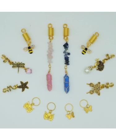 12 PCS Locs Hair Jewelry Braids Hair Clips - Adjustable Hair Cuffs with Vintage African Pendant Charms - Handmade Crystal & Metal Bee Owl Accessories - Buy Online on GoSupps.com