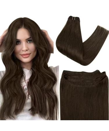 Easyouth Sew in Hair Extensions Human Hair Brown Weft Hair Extensions 20 Inch 100g Double Weft Sew in Extensions Real Hair Weft Darkest Brown 20 Inch/50cm 3-Weft #2