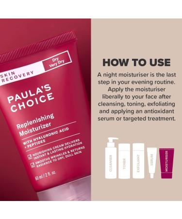 Paula's Choice SKIN RECOVERY Replenishing Moisturiser - Face Night Cream - Hydrates & Soothes - Anti-Ageing - with Hyaluronic Acid & Peptides - Rosacea-prone Skin - Dry to Very Dry Skin - 60 ml - Buy Online on GoSupps.com