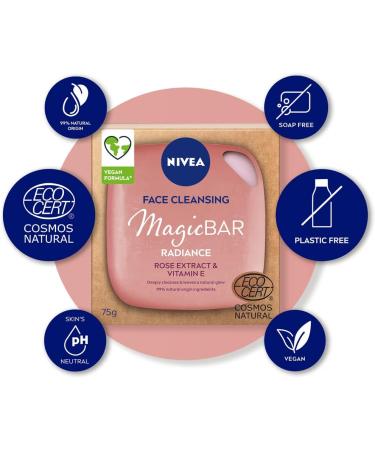 NIVEA MagicBAR Radiance Face Cleansing Bar (75g) Face Cleanser with Rose and Vitamin E Plastic-Free Facial Cleansing Bar Facial Cleanser Recyclable Packaging Face Wash - Buy Online on GoSupps.com