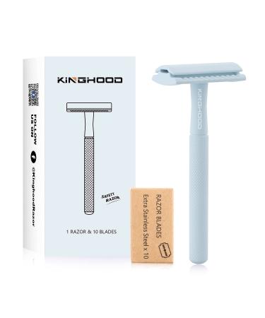 Kinghood Double Edge Safety Razor with Stand - 10 Blade Pack (Pink/Blue) | For Men and Women - Buy Online on GoSupps.com