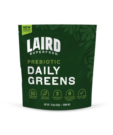 Laird Superfood Prebiotic Daily Greens Powder Essential Vitamins & Minerals - Prebiotic Fiber Adaptogen and Fruits & Vegetables Supports Gut Health Non-GMO Vegan - 14.8 oz Bag Pack of 1 14.8 Ounce (Pack of 1)