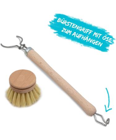 Chinchilla Rinse Brush - Eco-Friendly Beech Wood Kitchen Brush with Natural Fiber Bristles | Includes 3 Replaceable Heads | Plastic-Free & Durable - Buy Online on GoSupps.com