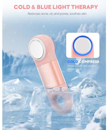 Premium IPX7 Waterproof Facial Cleansing Brush - Rechargeable Silicone Face Scrubber with Heat & Cold Massage for Men & Women | Pink - Buy Online on GoSupps.com