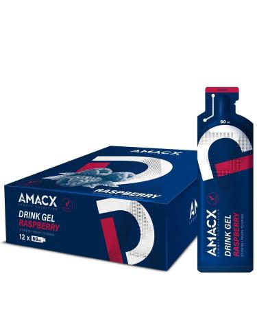 AMACX Energy Gel Gel Energetique Velo et Course a Pied Paquet de 12 Gel sportif avec maltodextrine et Electrolyte 30g de Glucides et 200mg de Sodium Framboise Framboise Paquet de 12