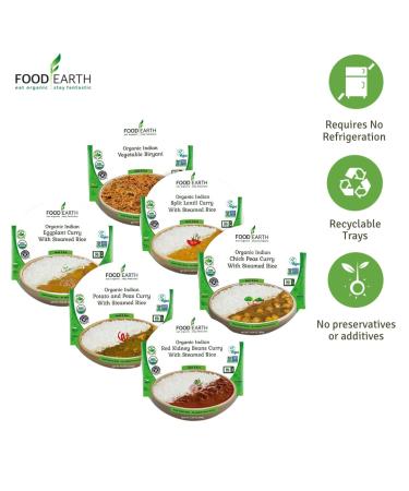 Food Earth 6 Flavor Variety Pack - Ready to Eat Indian Cuisine | Vegan, Plant-Based, Organic, Gluten-Free, GMO-Free Microwavable Meals - Pack of 6 - Buy Online on GoSupps.com
