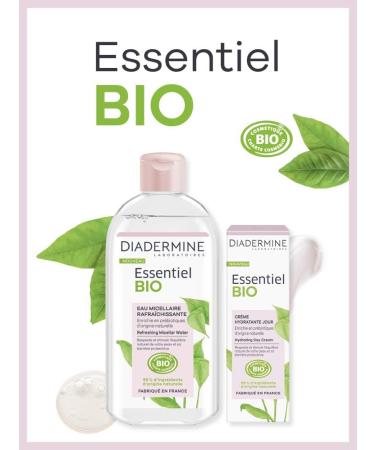 Diadermine - Essentiel Bio - Refreshing Micellar Water - Facial Cleanser - Enriched with Prebiotics of Natural Origin - Certified Organic - 99% ingredients of natural origin - 400ml bottle - Buy Online on GoSupps.com