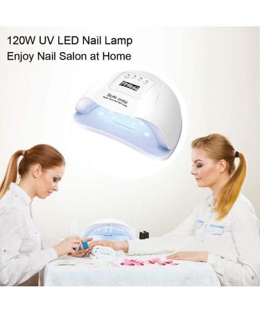 120W UV LED Nail Lamp Professional Nail Dryer | Gel Polish Light with 4 Timer Settings, LCD Display, and Sensor | Includes Manicure Tool Set - White - Buy Online on GoSupps.com