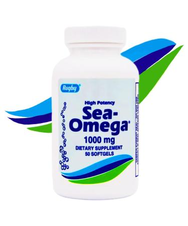 1000mg Natural Hiccupsless Fish Oil Concentrate by Rugby Sea Omega 3 Made in USA for Men/Women 50 Rapid Release Softgels EPA 300mg DHA 200mg Fatty Acid Supplements for Brain/Eye/Heart/Hair/Skin Health