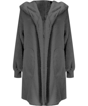 Hanxiulin Women's Plush Fleece Jacket | Cozy Winter Coat in Dark Gray | 3XL Warm Sweater & Long Cuddly Outerwear - Buy Online on GoSupps.com