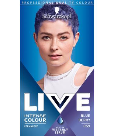 Schwarzkopf LIVE Intense Colour Long-lasting Permanent Blue Hair Dye With Built-In Vibrancy Serum Perfect Grey Coverage Blue Berry 059 Shade