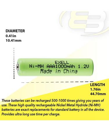 Exell 10-Pack AAA 1.2V NiMH Rechargeable Batteries - 1000mAh Button-Top for Electric Razors & Toothbrushes | International Shipping Available - Buy Online on GoSupps.com