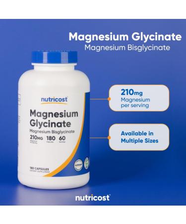 Nutricost Magnesium Glycinate Capsules (180 Capsules 210 mg Per Serving) - Magnesium Glycinate Supplement for Gentle Absorption 180 Count (Pack of 1) - Buy Online on GoSupps.com