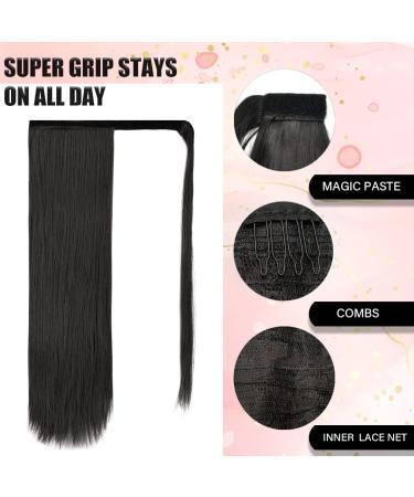 ISWEET Long Ponytail Extension for Black Women - 28 Natural Black Straight Clip-On Hair Extensions - Heat Resistant Synthetic Wrap Around Ponytail - Buy Online on GoSupps.com