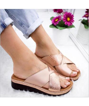 Summer Bunion Corrector Sandals for Women | Pain Relief Hallux Valgus | PU Leather Open Toe (Champagne Size 5.5 - Buy Online on GoSupps.com