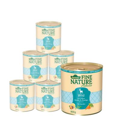 Dehner Fine Nature Dog food wet food in food quality for adult dogs wild 6 x 800 g can (4.8 kg) Adult wild wild 800 g (6 Pack)