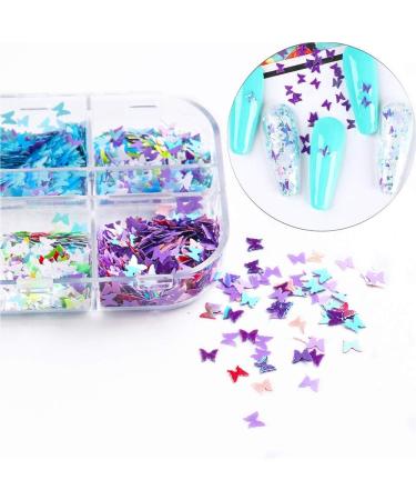Kalolary 12 Color Butterfly Glitter Nail Art Chunky Sequin Flakes & 3D Stickers for Stunning Manicures - Buy Online on GoSupps.com