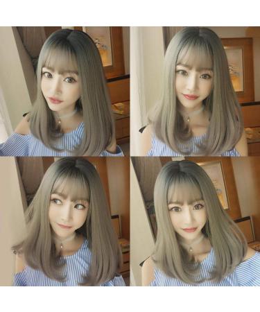Shop Long Gray Wig with Bangs | Realistic Matte Hair - Dark Brown & Green Options - Buy Online on GoSupps.com