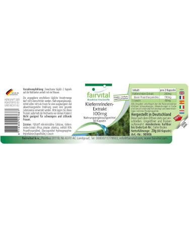Fairvital | Pine bark extract 100mg VEGAN - Highly dosed - 60 capsules - 95% proanthocyanidins - Buy Online on GoSupps.com