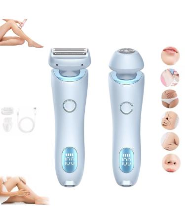 Women s Electric Razor Hypoallergenic Waterproof Rechargeable Digital Display Safe for Sensitive Skin 2 in 1 Triple-Blade Shaver for Face Legs Underarms & Bikini (Blue)