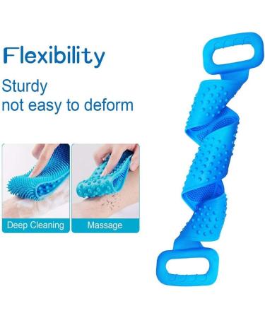 Silicone Bath Brush for Shower - Back Body Scrubber Belt - Easy to Clean & Exfoliate - Blue - Buy Online on GoSupps.com