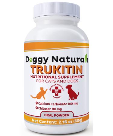 Pet Health Pharma Trukitin Chitosin Based Phosphate Binder for Cats & Dogs  All Natural Human Grade Ingredients for Renal Support Supplement with Calcium Carbonate Oral Powder (Made in U.S.A) 60 Gram