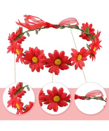 Drokit Red Daisy Flower Headband - Boho Floral Wreath for Women and Girls - Buy Online on GoSupps.com