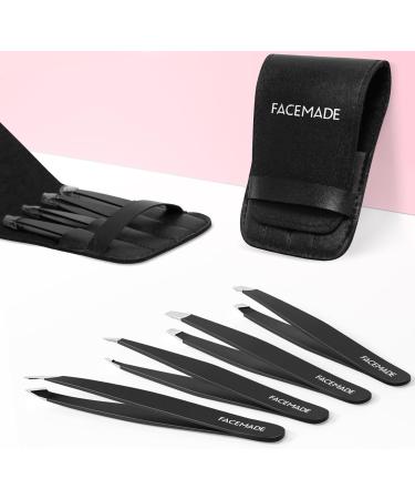 FACEMADE 4 Pack Tweezers Set - Professional Stainless Steel Tweezers for Men and Women Precision Eyebrow Tweezers for Facial Hair Chin and Ingrown Hair Removal (Black) - Buy Online on GoSupps.com