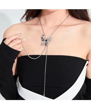 Oralgos Zircon Butterfly Choker Necklet - Adjustable Long Quasten Elegant Chain for Girls - Perfect for Weddings & Parties - Buy Online on GoSupps.com