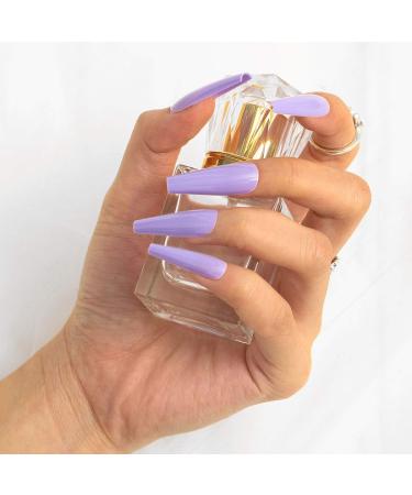 Sethexy Long Ballerina False Nails - 24 Shiny Acrylic Coffin Press-On Nail Tips in Taro Purple for Women & Girls - Buy Online on GoSupps.com