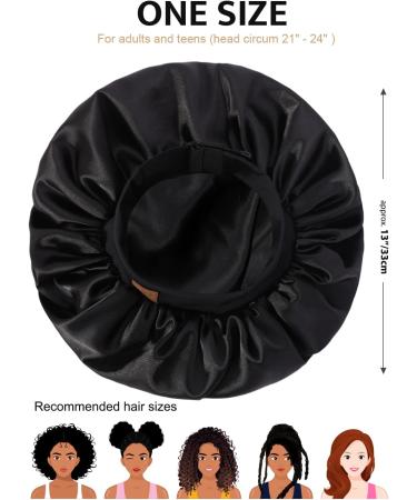 Satin Silk Hair Bonnet for Women - Adjustable Sleep Cap for Curly Hair | XS-XL Black - Buy Online on GoSupps.com