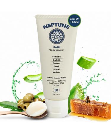 Neptune Non-Toxic Sunscreen - Grass Fed Beef Tallow Zinc Oxide Mineral Based Sunscreen with Propolis for Skin Healing and Moisturization