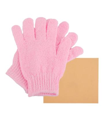Bath Gloves for Shower 1 Pair Natural Bamboo Exfoliating Wash Gloves for Body and Face Both Gloves Body Shop for Adults and Kids (Pink)