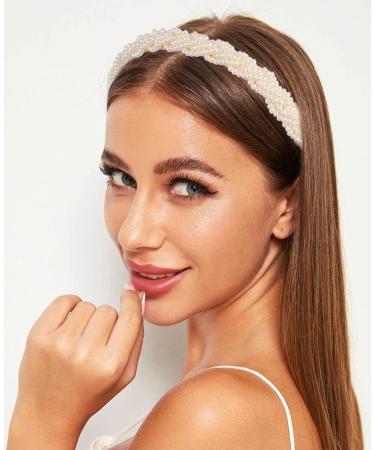 Goresory White Pearl Headbands Bridal Headband Bling Faux Pearl Hairbands Wedding Hair Accessories for Women and Girls - Buy Online on GoSupps.com