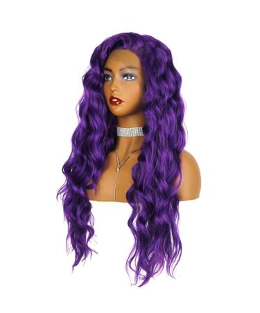 SHIYID Glueless Dark Purple Long Wavy Synthetic Lace Front Wig - Natural Hairline Heat Resistant Wigs for Black Women | Shop Now! - Buy Online on GoSupps.com