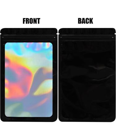 100-Pack Black 3x3 Inch Holographic Smell Proof Mylar Bags - Resealable Zip Seal Pouch for Small Business, Food, Jewelry, Candy - Clear Window Packaging - Buy Online on GoSupps.com