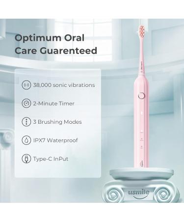uSmile Electric Toothbrush - USB Rechargeable Sonic Whitening Toothbrush for Adults with Smart Timer - Travel Case Included - 6 Month Battery Life - Y1S Pink - Buy Online on GoSupps.com