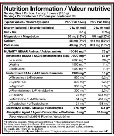 MUTANT GEAAR EAA Powder - 9.4g EAA 7g BCAAs 4g Leucine 30 Servings Blue Raspberry - 378g International Shipping Available - Buy Online on GoSupps.com