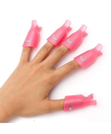 DIVISTAR 10 Pcs Nail Polish Removal Clips Acrylic Plastic Reusable Nail Polish Remover Clips for Nail Polish Remover Finger Polish Removal Pink
