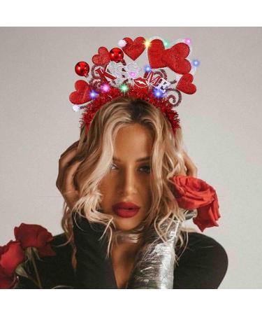 Vatocu LED Valentine's Day Headband Luminous Heart Headpiece Red Lips Headband Sequins Heart Hair Accessories for Holiday Wedding Birthday Party Gift - Buy Online on GoSupps.com