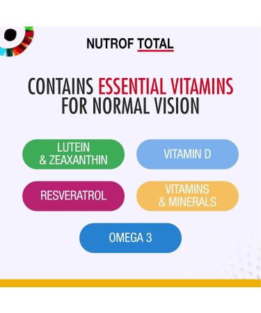 Nutrof Total Capsules Eye Health Supplement - 180 Capsules with Lutein, Zeaxanthin, Omega 3, and Antioxidants - Buy Online on GoSupps.com