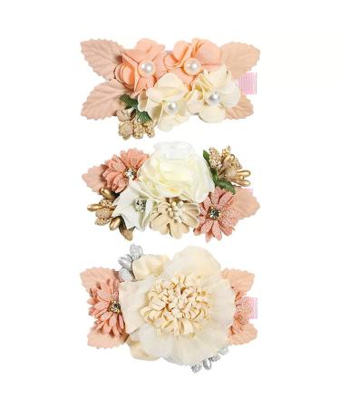 Girls Flower Hair Clips Set 3pcs Flower Hair Bows Clips Accessories for Baby Girl Toddles Teen Gifts (Hiar clips set 2)