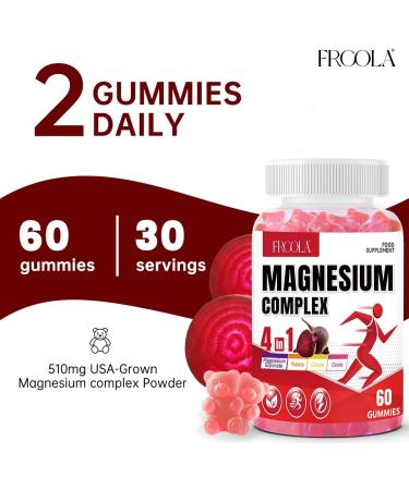Frcola Magnesium Complex Gummies 4 in 1 Magnesium with Glycinate Citrate Oxide magnesiummalate - Supports Relaxation Muscle & Bone Health - Strawberry Flavor - 60 Gummies - Buy Online on GoSupps.com