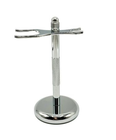 Taconic Shave Chrome 2 Prong Double Edge Safety Razor and Shaving Brush Stand with Heavy weight Felt Lined Base