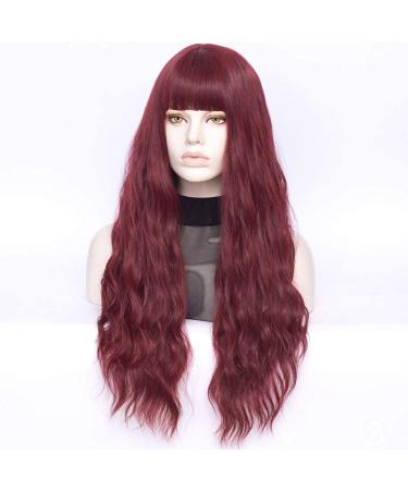 FVCENT 27-Inch Burgundy Curly Synthetic Wig with Bangs for Women & Girls - Charming & Stylish - Buy Online on GoSupps.com