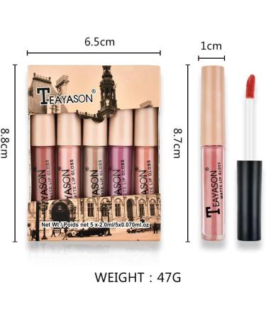 5 Piece Rose Matte Liquid Lipstick Set - Waterproof Velvet Matte - Long-Lasting Lip Makeup for Daily Party & Wedding - Buy Online on GoSupps.com