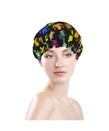 Colorful Tree Frogs Shower Cap for Women - Elastic, Waterproof, Reusable Bath Hat for Short to Long Hair - Buy Online on GoSupps.com