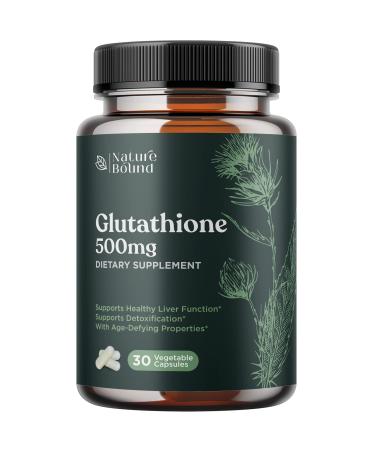 Pure Glutathione Supplement 500 mg GSH - Pure Skin Whitening Pills Natural Antioxidant with Milk Thistle Extract Silymarin Liver Health Alpha Lipoic Acid Amino - 30 Veg Capsules by Nature Bound
