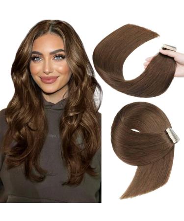 YDDM Tape In Extensions Real Hair 20pcs 40cm 40g Chocolate Brown Invisible Tape Extensions Real Hair Extensions Tape Extensions Real Hair Tape Extensions Skin Weft Hair Extension (16 inch 4#) 4# 16inch(40cm)-20pc